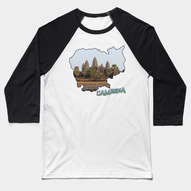 Cambodia Outline with Angkor Wat Baseball T-Shirt by gorff